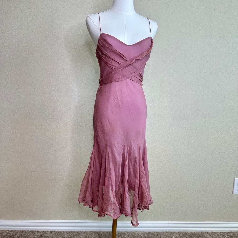 VTG Forever 21 Silk Chiffon Wrap Bodice Dress Handkerchief Hem Romantic Fairy